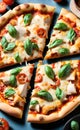 Amazing, colorful chicken chees pizza ai generated