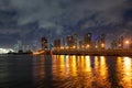 Beautiful colorful city of Miami skyline and bay with night clouds. Miami night. Royalty Free Stock Photo