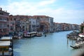 Beautiful colorful city of Venice, Italy, with Italian architecture, gondola, boats and bridges over canal