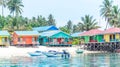 Beautiful and colorful cottages at Derawan Island Resort, Royalty Free Stock Photo