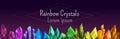 Beautiful colorful crystal banner. Ruby, emerald, sapphire, brilliant gemstones in the line. Royalty Free Stock Photo