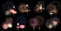 Beautiful colorful of different fireworks on black background at festival to celebrate,abstract pattern design of set fireworks Royalty Free Stock Photo