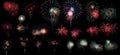 Beautiful colorful of different fireworks on black background at festival to celebrate,abstract pattern design of set fireworks Royalty Free Stock Photo