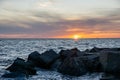 Beautiful colorful dramatic sunset on the sea. dramatic sky with clouds Royalty Free Stock Photo