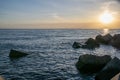 Beautiful colorful dramatic sunset on the sea. dramatic sky with clouds Royalty Free Stock Photo