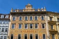 Beautiful colorful facede from Mikolas Ales on old V. J. Rott building from 1890 at Male namesti near the Old Town Square, Prague