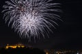 Beautiful colorful firework in city Brno on Spilberk