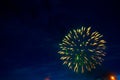 Fireworks in sky twilight. Fireworks display on dark sky background. Independence Day, 4th of July, Fourth of July or New Year Royalty Free Stock Photo