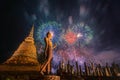 Beautiful colorful fireworks to celebrate Thai Loykrathong festival
