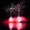 Beautiful colorful fireworks on water. Brno dam. International Fireworks Competition Ignis Brunensis. Brno - Czech Republic - Euro Royalty Free Stock Photo