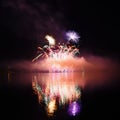 Beautiful colorful fireworks on water. Brno dam. International Fireworks Competition Ignis Brunensis. Brno - Czech Republic - Euro Royalty Free Stock Photo