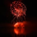 Beautiful colorful fireworks on water. Brno dam. International Fireworks Competition Ignis Brunensis. Brno - Czech Republic - Euro Royalty Free Stock Photo