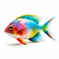 Beautiful colorful fish, isolated on white background. Ocean inhabitant, marine life. Undersea creature. Rainbow colors
