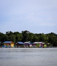 beautiful and colorful floating chalet on the river Royalty Free Stock Photo