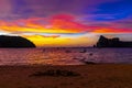 Tropical paradise with stunning sunset beach limestone rocks Krabi Thailand Royalty Free Stock Photo