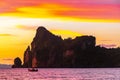 Tropical paradise with stunning sunset beach limestone rocks Krabi Thailand Royalty Free Stock Photo