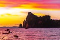 Tropical paradise with stunning sunset beach limestone rocks Krabi Thailand Royalty Free Stock Photo