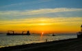 Beautiful colorful golden sunset North Sea coast Bremerhaven to Nordenham Royalty Free Stock Photo