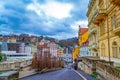 Beautiful colorful historical buildings Karlovy Vary Czech Republic Royalty Free Stock Photo