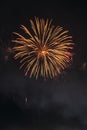 Beautiful colorful holiday fireworks on the black sky background, long exposure Royalty Free Stock Photo