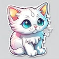 beautiful and colorful kitten sticker isolated on grey Royalty Free Stock Photo