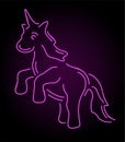 Line art with shiny pink neon unicorn silhouette