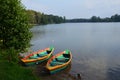 Colorful boats on a Lake in Lithuania near Trakai Royalty Free Stock Photo