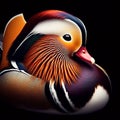 Beautiful and colorful mandarin duck on a black background. Wild life. AI generated Royalty Free Stock Photo