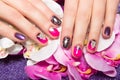 Beautiful colorful manicure with bubbles and