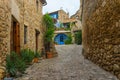 Beautiful colorful medieval street and terrace with plants Royalty Free Stock Photo