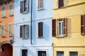 Beautiful colorful mediterranean house facades in Desenzano del Garda town Royalty Free Stock Photo