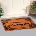 Beautiful Colorful Motif design Welcome zute doormat with `EnterÃ¢â¬Â¦ with a happy heart` Text outside home Royalty Free Stock Photo