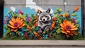 Beautiful colorful mural on the street. Minimal abstract nature background. Animals concept.