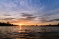 Beautiful colorful orange sky at sunset over the lake. Royalty Free Stock Photo