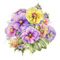 Beautiful colorful pansy flowers isolated on white background. Watercolor painting AI generated Royalty Free Stock Photo