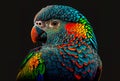 Beautiful colorful parrot isolated on black background. Close up.  Generative AI Royalty Free Stock Photo