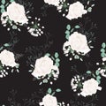 Beautiful Colorful pastel seamless pattern with roses, eucalyptus, on the black background. Royalty Free Stock Photo