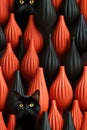 Beautiful colorful pattern made of conical shapes, with two black cats