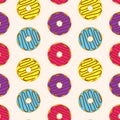 Beautiful colorful rainbow cute donuts circle realistic many taste pattern on cream