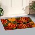 Beautiful Colorful Rose Flower Printed Welcome zute doormat outside home with yellow flowers and leaves Royalty Free Stock Photo