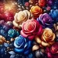 The beautiful and colorful rose flowers, in bold painting, aesthetic, floral art