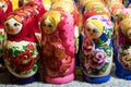 Beautiful Colorful Russian Nesting Dolls Matreshka At Market. Matrioshka Is Folks Cultural Symbol Of Russia. Royalty Free Stock Photo