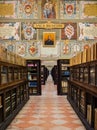 The beautiful and colorful `Sala Rusconi` in the municipal library of Archiginnasio in Bologna, Italy