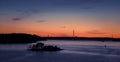 A beautiful, colorful seascape of the Sweden winter eventing from a ferry Royalty Free Stock Photo