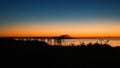 Beautiful colorful sunrise on Calf Pasture beach with fishing pier