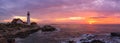 Colorful sunrise panorama of Portland Head Lighthouse Royalty Free Stock Photo