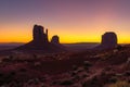 Beautiful colorful sunrise view of famous Buttes of Monument Valley on the border between Arizona and Utah Royalty Free Stock Photo