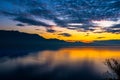 Beautiful colorful sunset in the autumn above the French Alps an