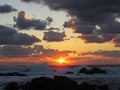 Beautiful Colorful Sunset Dawn Over Sea Waves Hitting Rocky Stone Beach Royalty Free Stock Photo