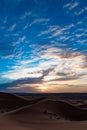 Beautiful colorful sunset in Erg Chebbi Dunes, Sahara Desert, Merzouga, Morocco Royalty Free Stock Photo